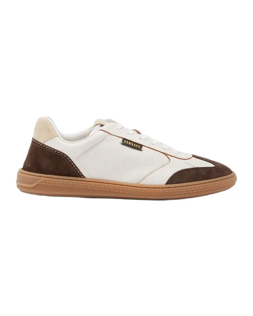 Versace Men 's Greca Court Nappa and Suede Sneakers