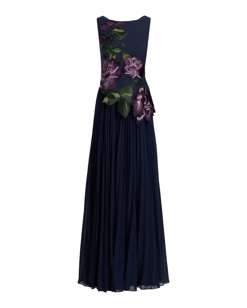Kay Unger New York Jayla Floral-Embroidered Crepe & Chiffon Gown