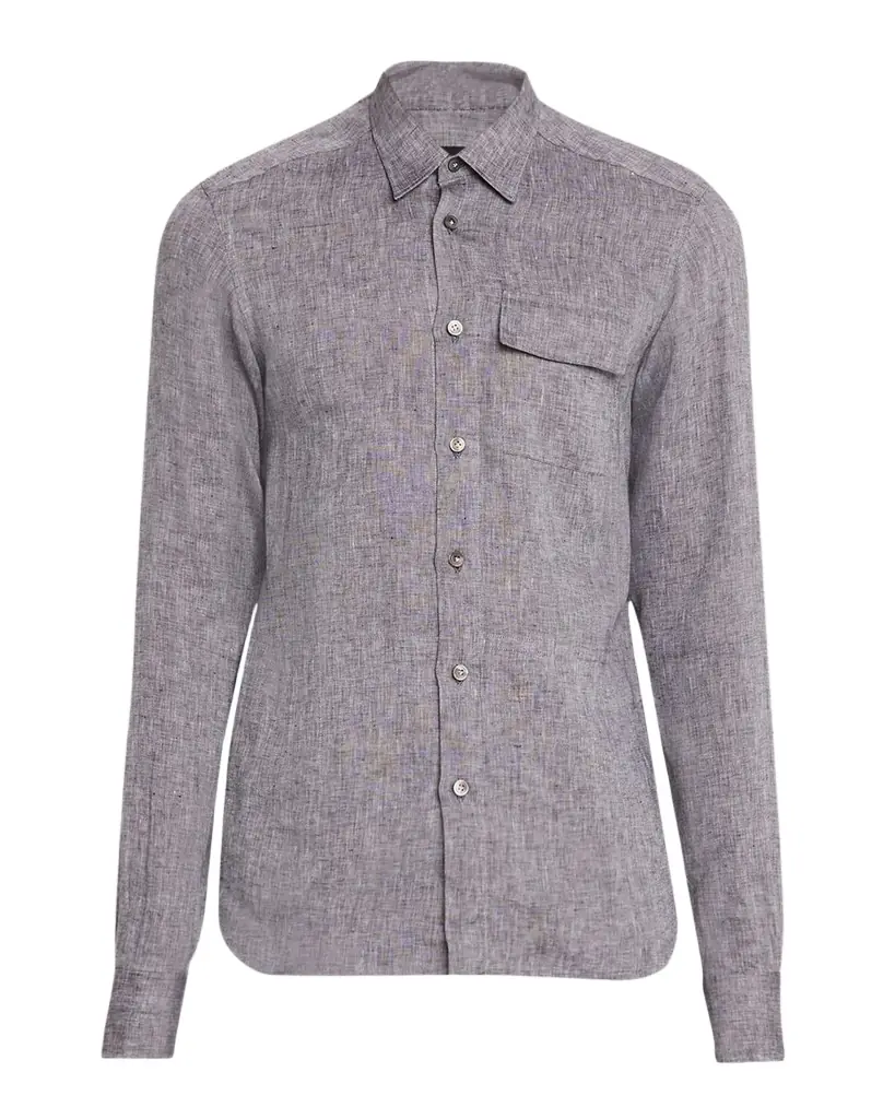 Kiton Men 's Linen Flap-Pocket Casual Button-Down Shirt