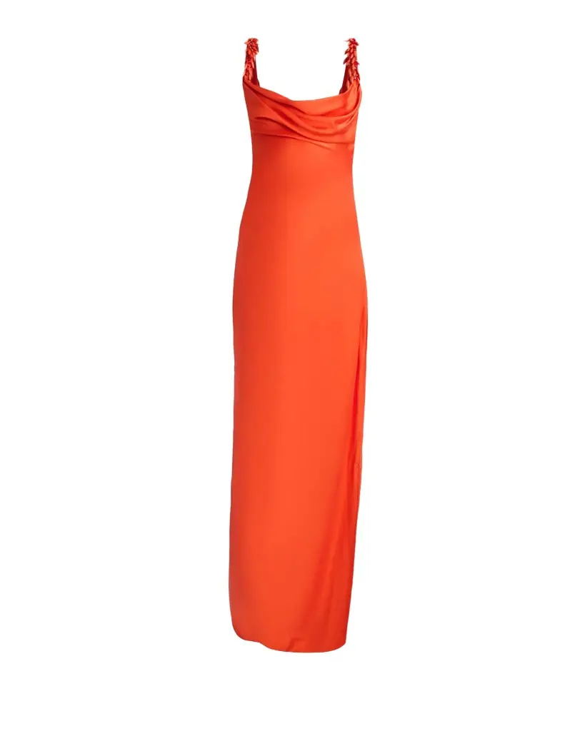 Balmain Embroidered Strap Silk Column Dress