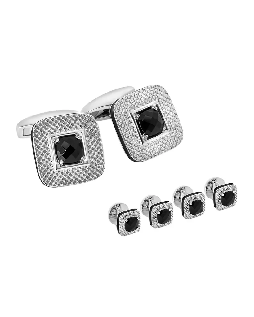Tateossian Men 's Limited Edition Refratto Black Spinel Cufflink Shirt Stud Set