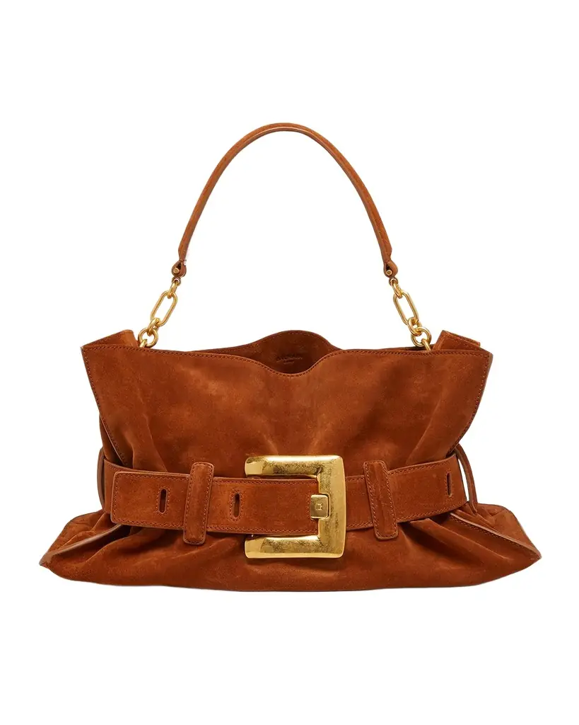 Balmain Anthem Medium Shoulder Bag in Suede