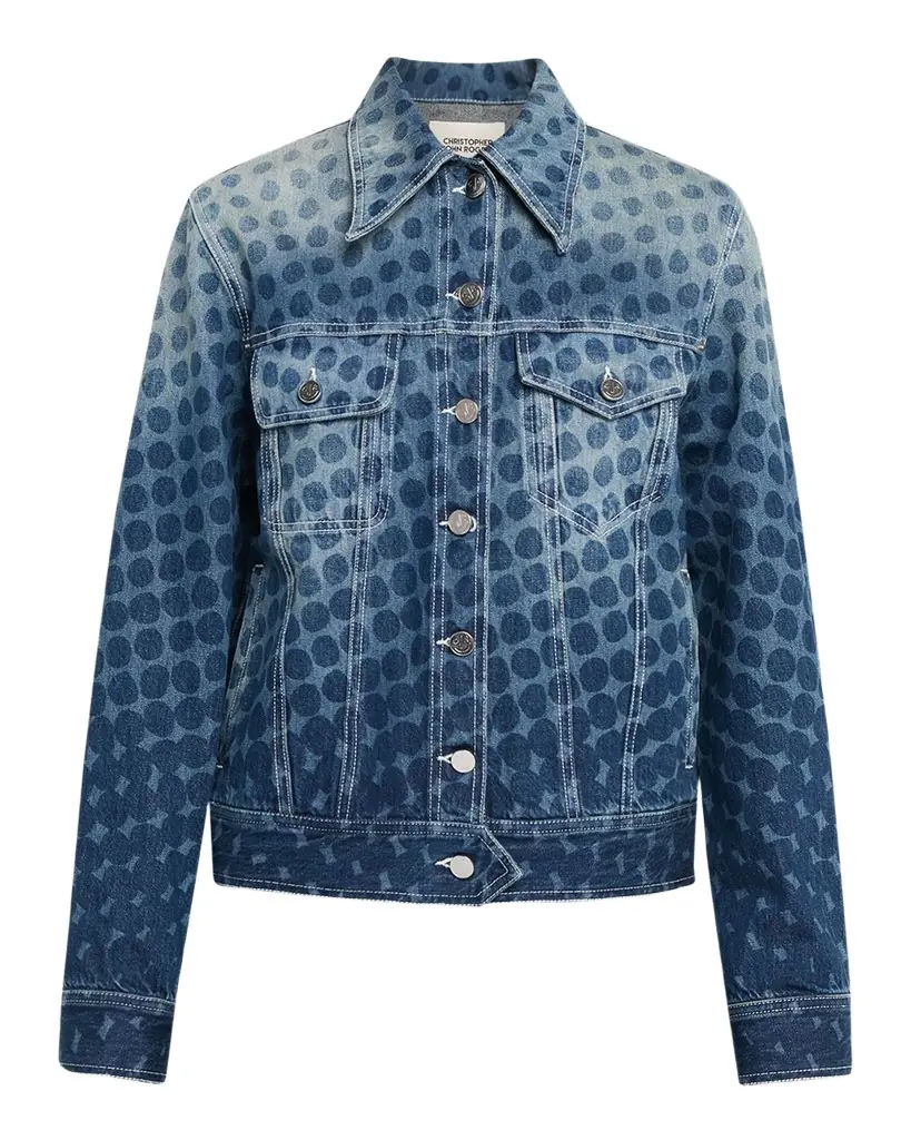 CHRISTOPHER JOHN ROGERS Halftone Wiggle Dot Denim Jacket