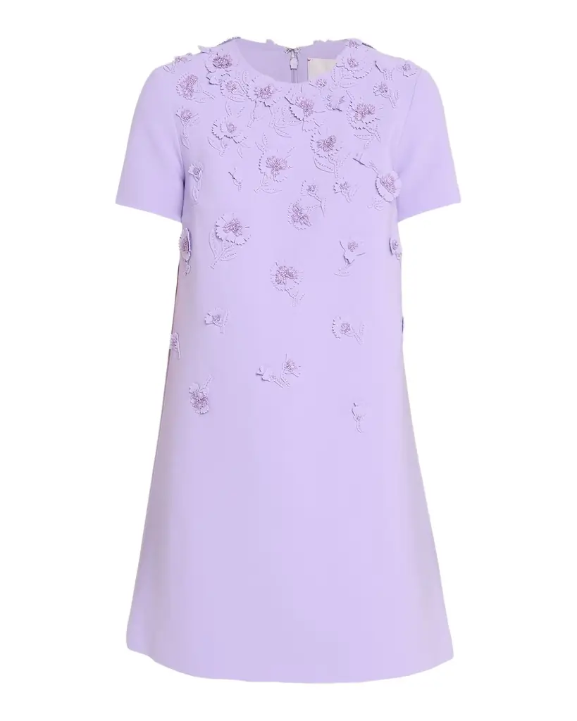 Carolina Herrera Carnation Embroidered Short-Sleeve Mini Dress