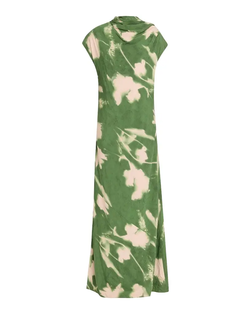Lela Rose Abstract Floral Crepe A-Line Cap-Sleeve Gown
