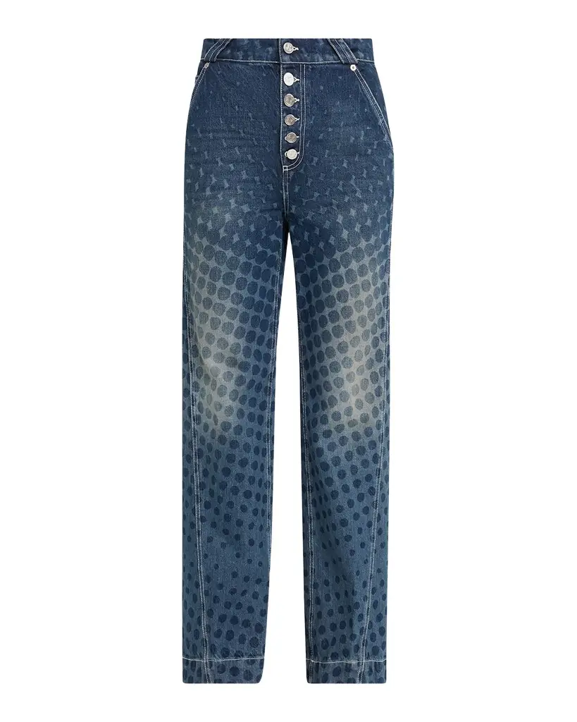 CHRISTOPHER JOHN ROGERS Halftone Wiggle Dot Button-Front Wide-Leg Jeans