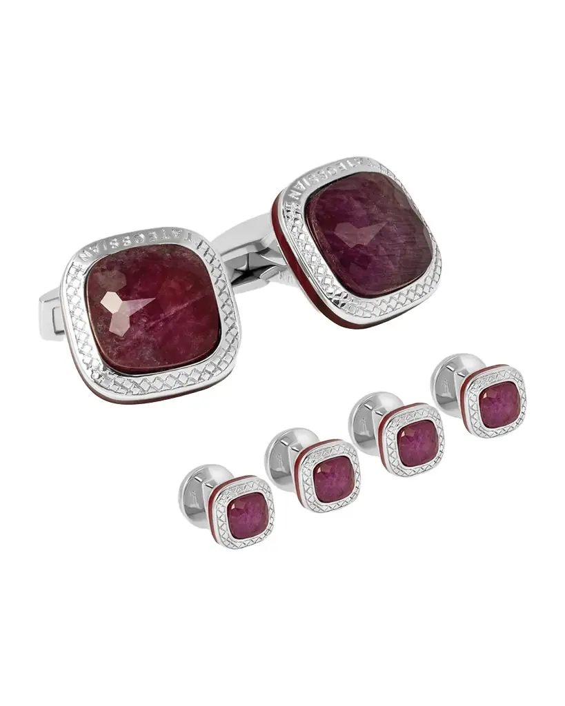 Tateossian Men 's Ruby Doublet Cufflink Shirt Stud Set