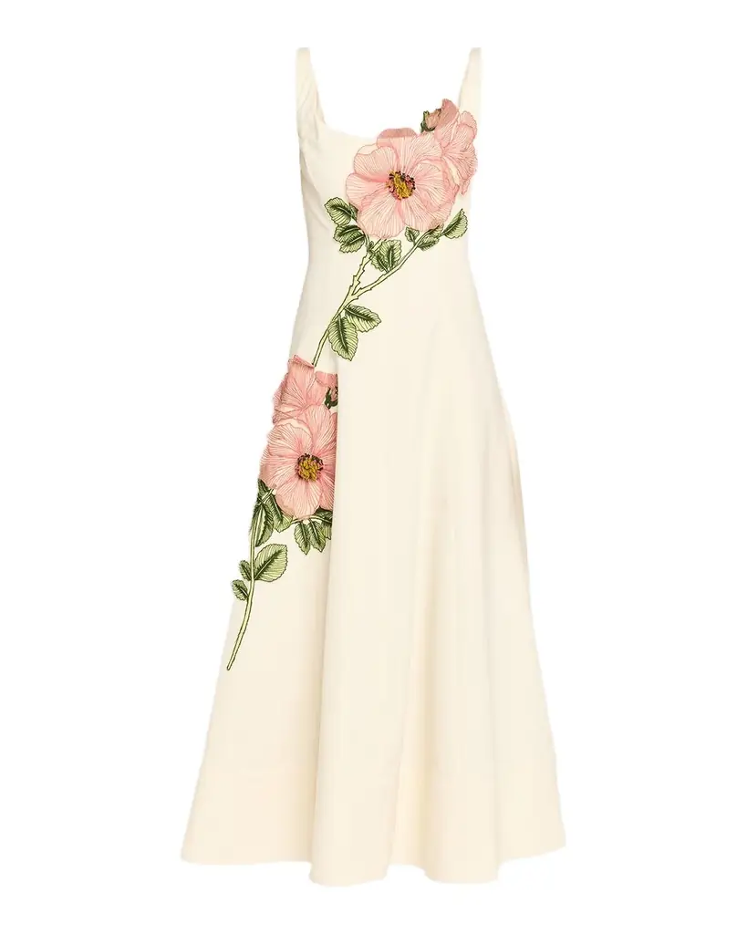Lela Rose Peony Embroidered Sleeveless Midi Dress