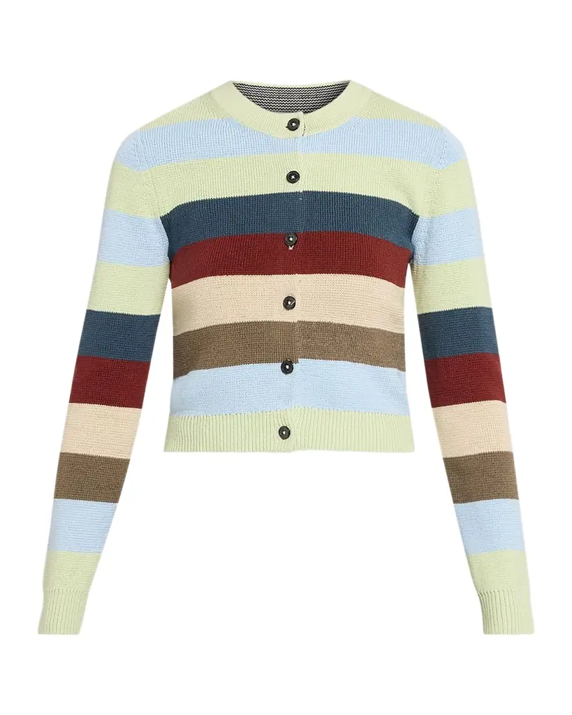 CHRISTOPHER JOHN ROGERS Striped Crop Crewneck Cardigan