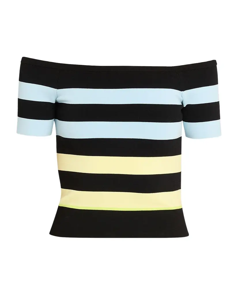CHRISTOPHER JOHN ROGERS Off-The-Shoulder Striped Body-con Knit Top