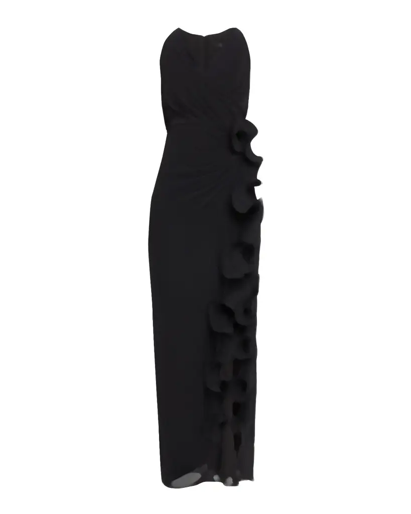 Badgley Mischka Ruffle-Trim Georgette Column Gown