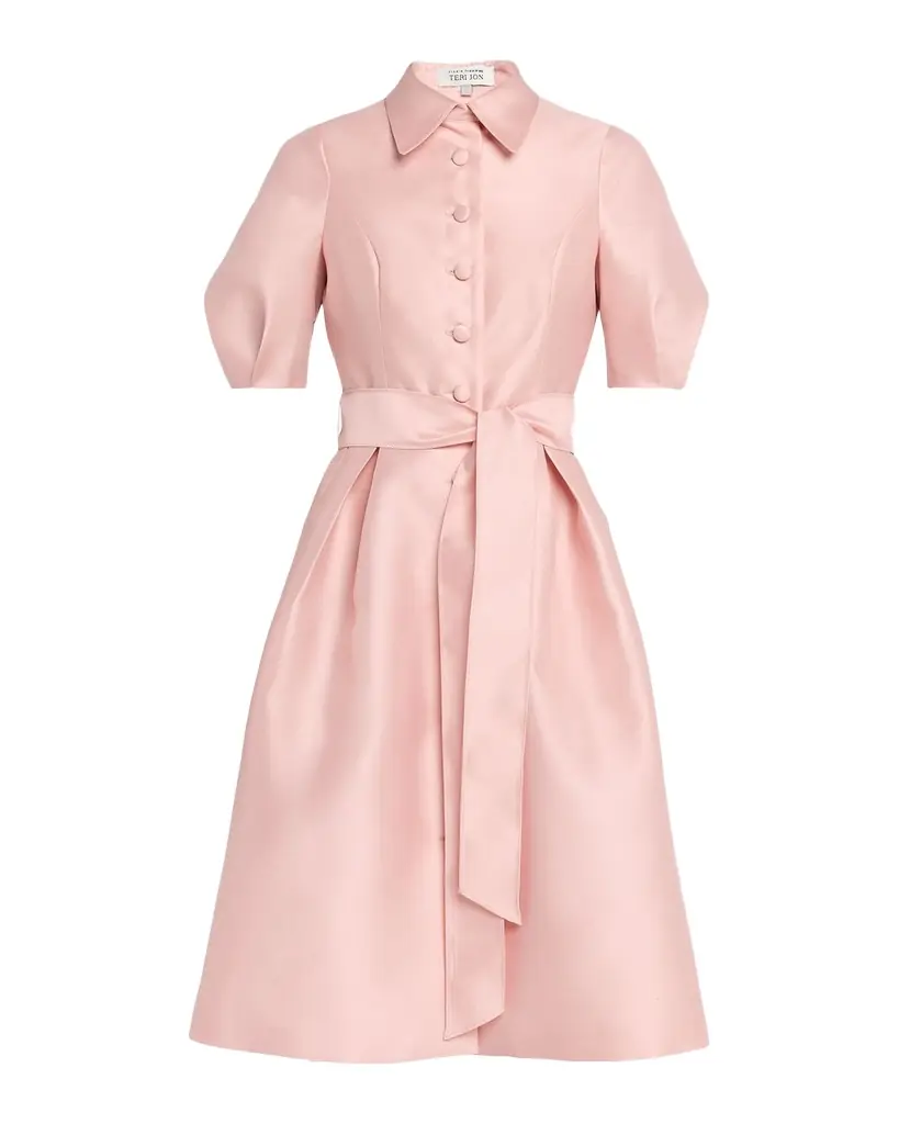 Rickie Freeman for Teri Jon Puff-Sleeve Pique Faille Shirtdress