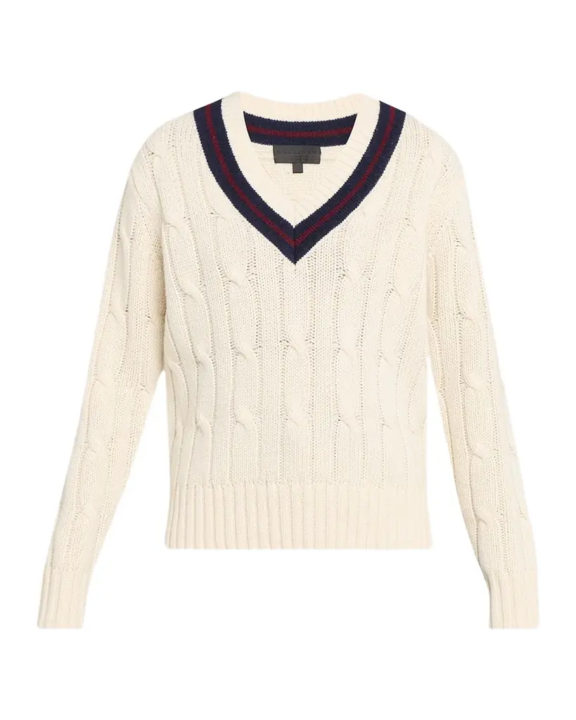 Nili Lotan Fabiana Cable-Knit V-Neck Sweater