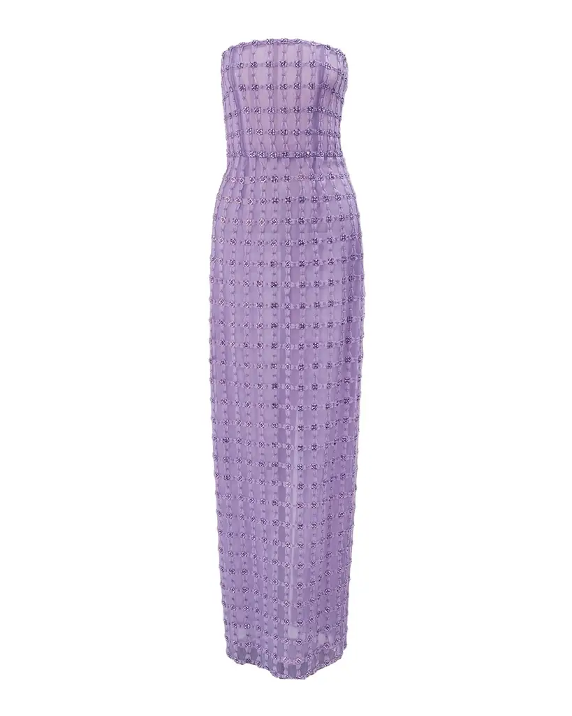 Carolina Herrera Strapless Crystal-Embroidered Column Gown