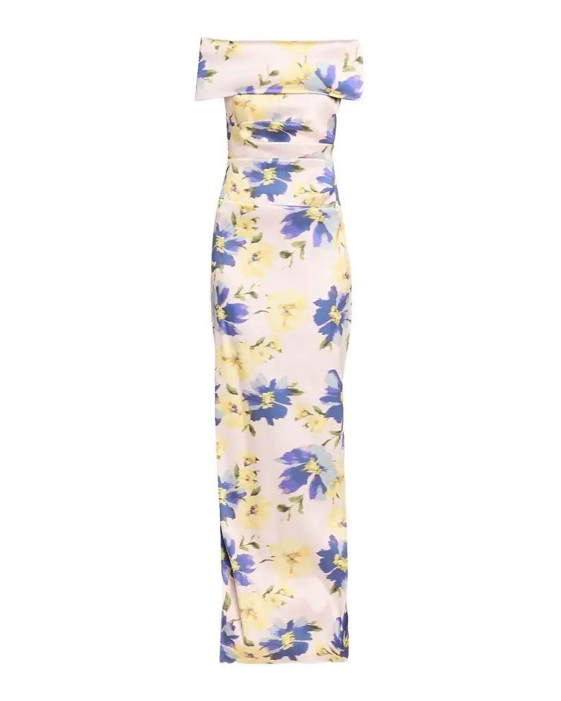 Rickie Freeman for Teri Jon Floral-Print Mikado Column Gown