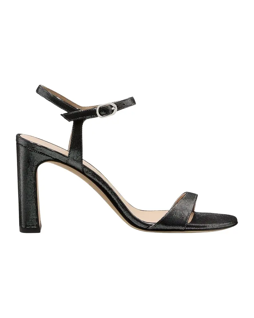 Stuart Weitzman 85mm Babette Leather Noir Ankle-Strap Sandals