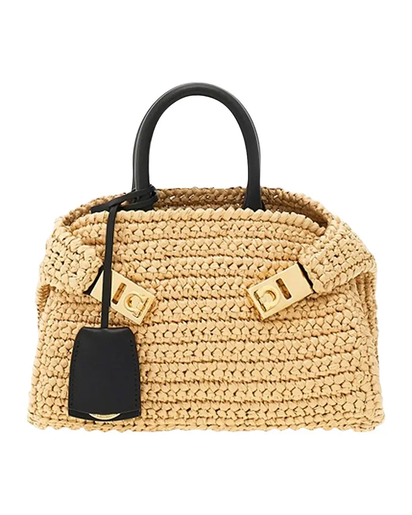 Ferragamo Hug Mini Crochet Raffia Top-Handle Bag