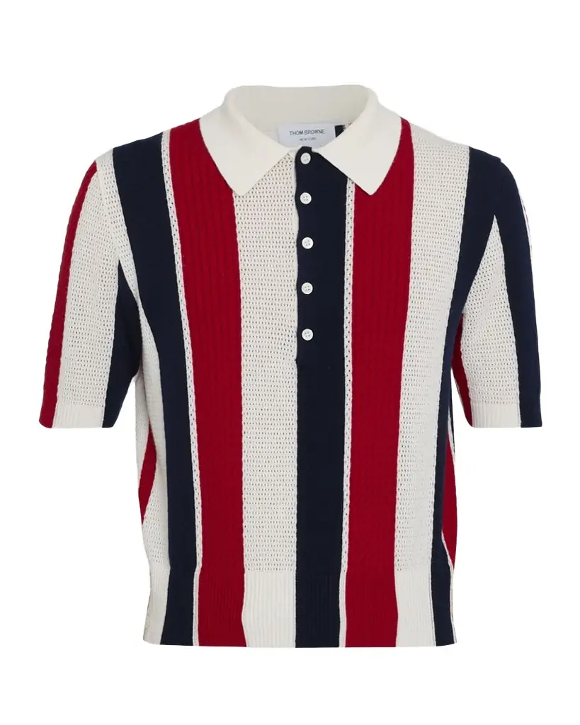 Thom Browne Men 's Cashmere Shadow Stripe Knit Polo Shirt