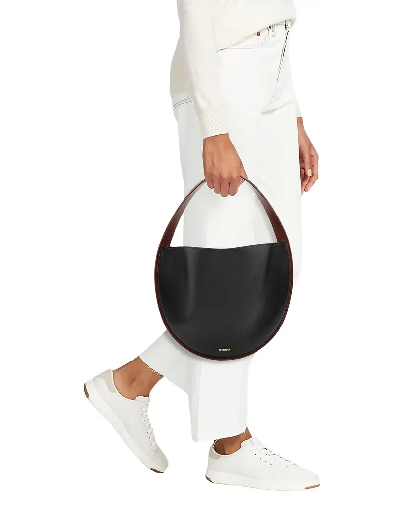 Jil Sander Pivot Oval Leather Hobo Bag