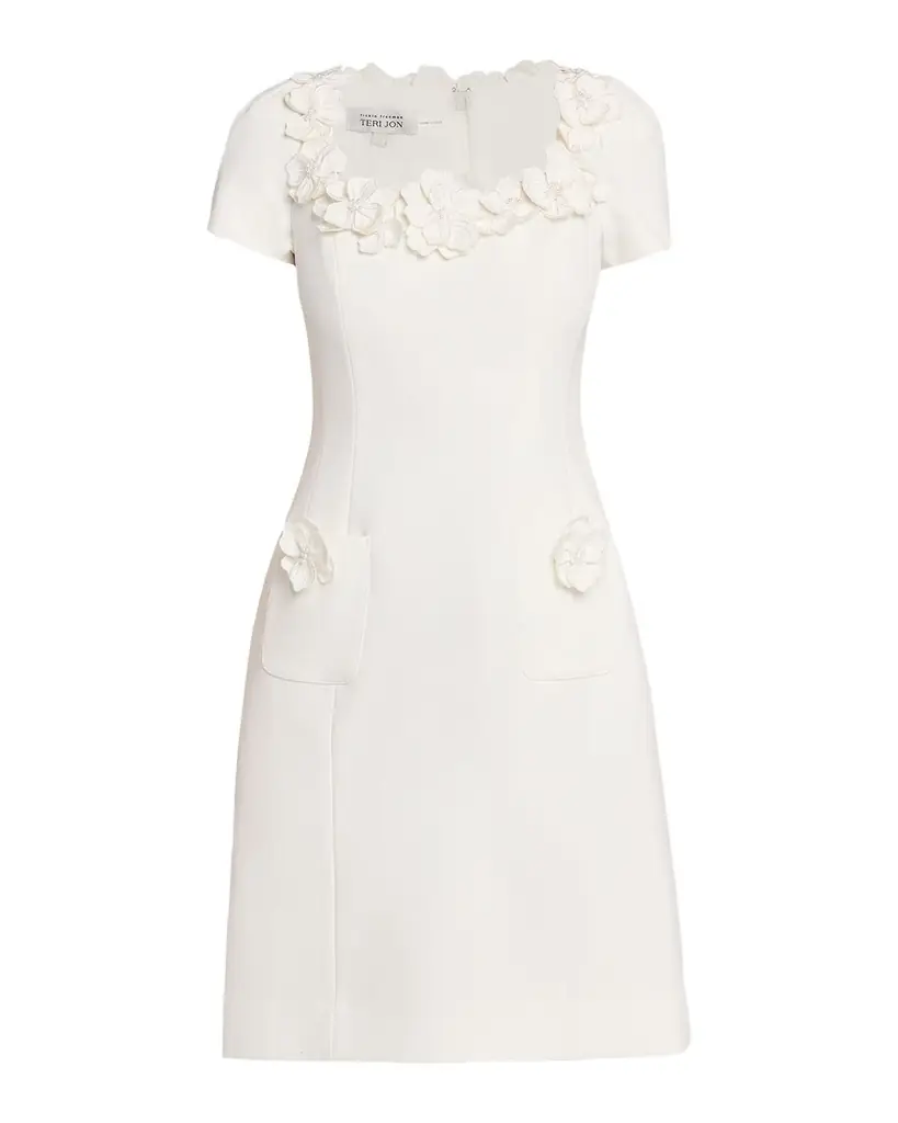 Rickie Freeman for Teri Jon Floral Applique Crepe Mini Dress