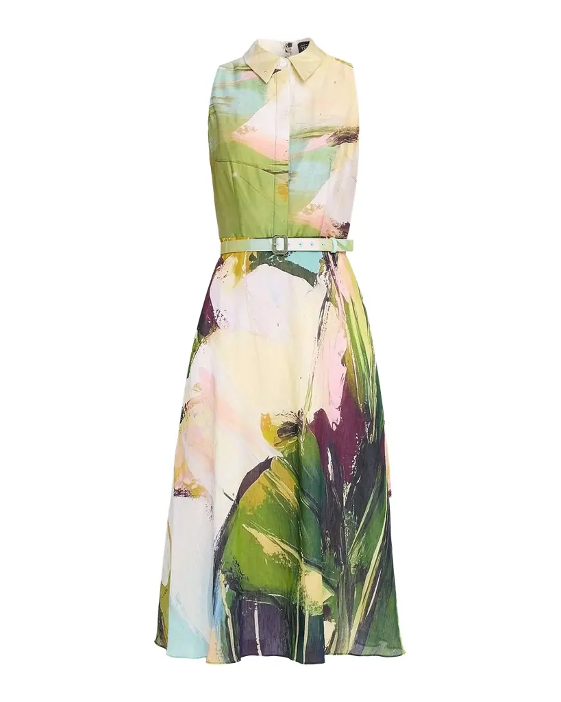 Rickie Freeman for Teri Jon Sleeveless Abstract-Print Midi Shirtdress