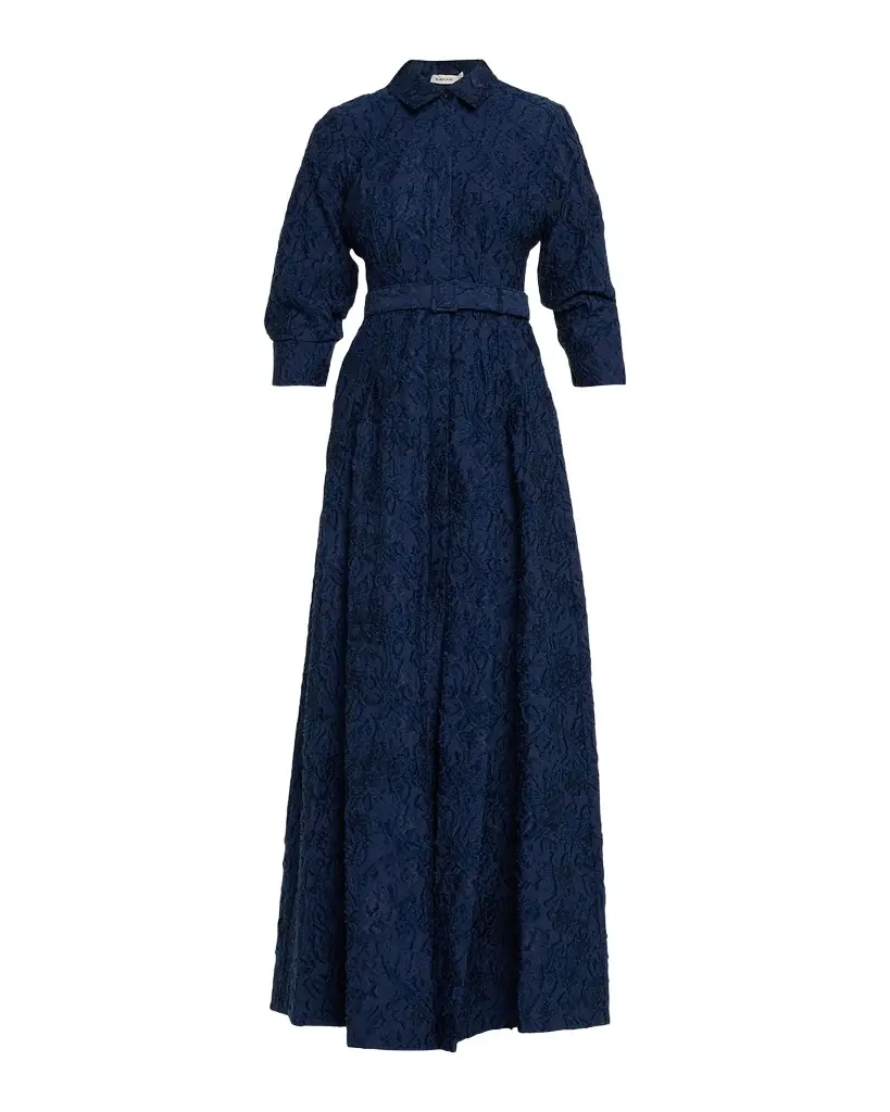 SIMKHAI Courtney Belted Organza Jacquard Gown
