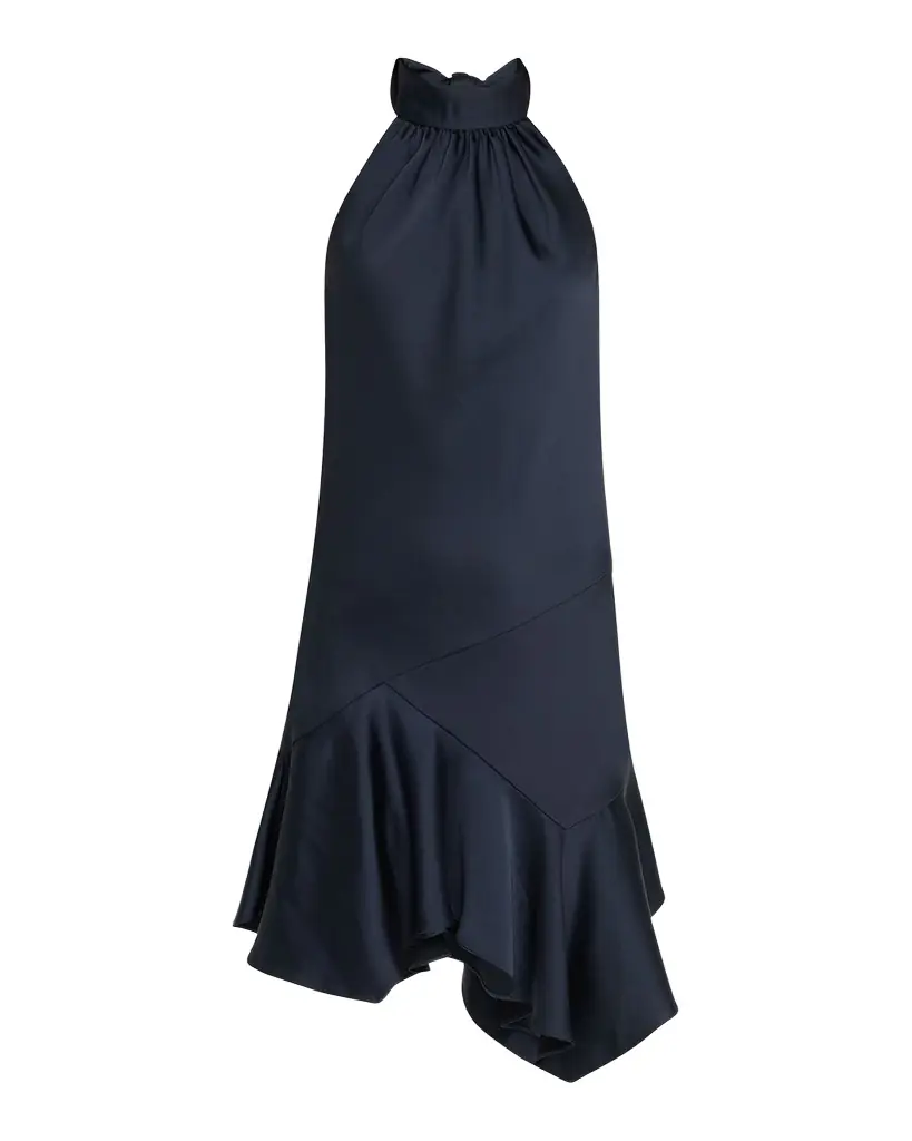 Ramy Brook Nari Asymmetric Flounce Halter Mini Dress