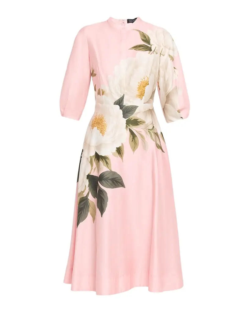 Rickie Freeman for Teri Jon Floral-Print Cotton Midi Shirtdress