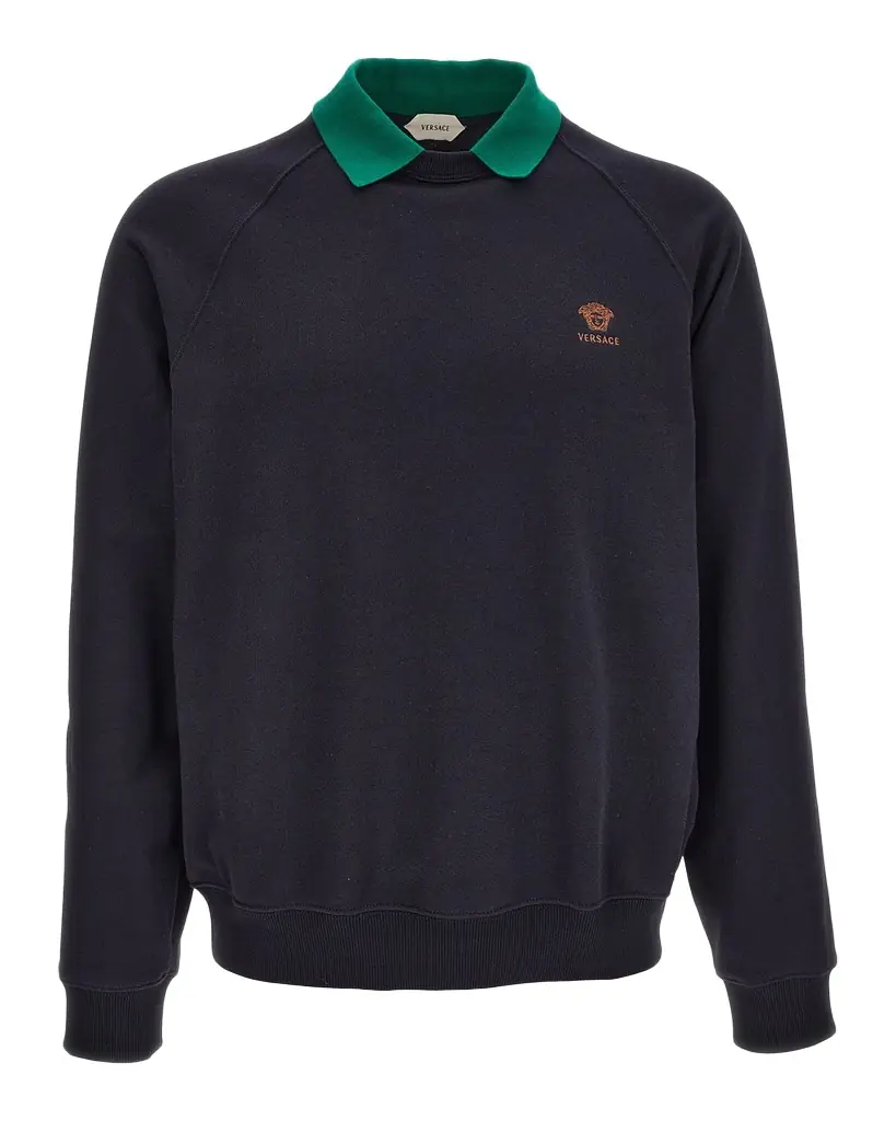 Versace Men 's Embroidered Cotton-Jersey Polo Sweatshirt
