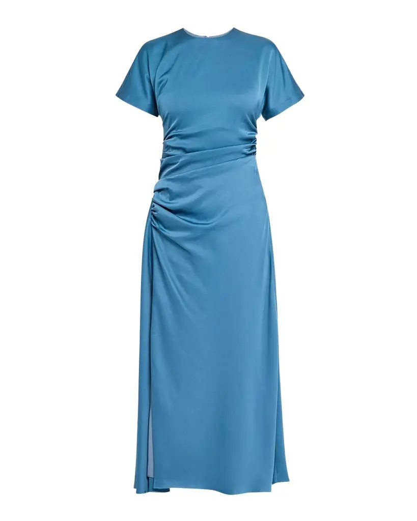 SIMKHAI Marabella Ruched Satin Midi Dress