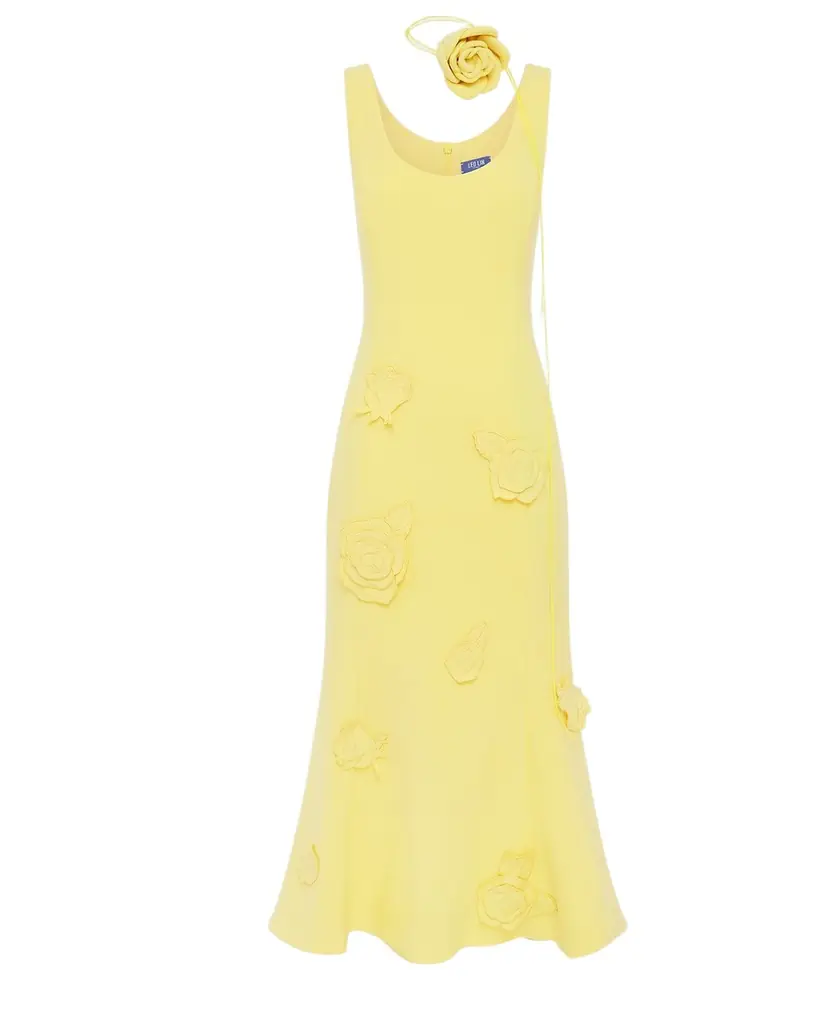 LEO LIN Emily Floral Applique Trumpet Midi Dress