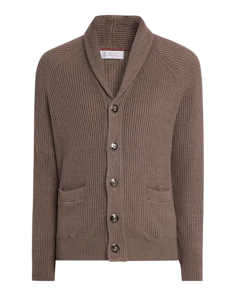 Brunello Cucinelli Men 's Cotton Rib Shawl Cardigan