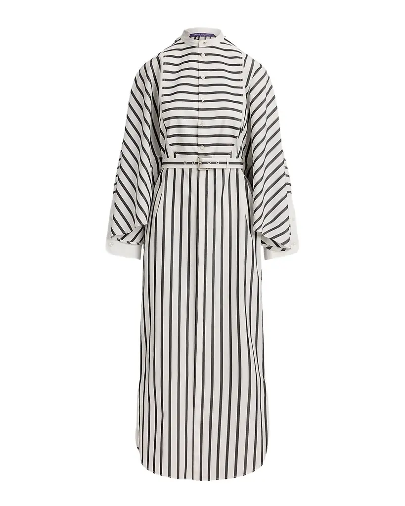 Ralph Lauren Collection Striped Flutter-Sleeve Belted Midi Shirtdress