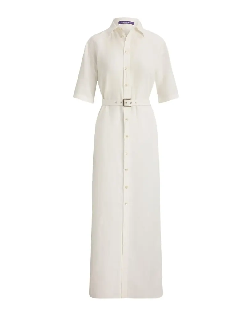 Ralph Lauren Collection Linen Short-Sleeve Belted Midi Shirtdress