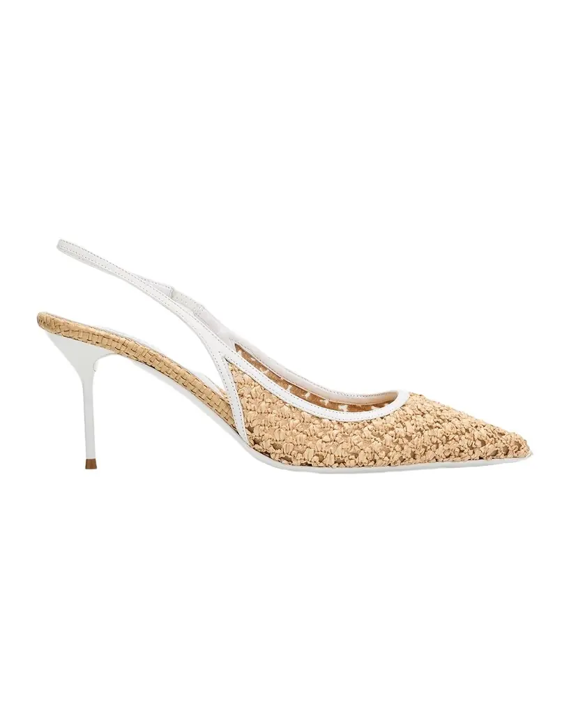 Paris Texas 70mm Lidia Woven Raffia Slingback Pumps