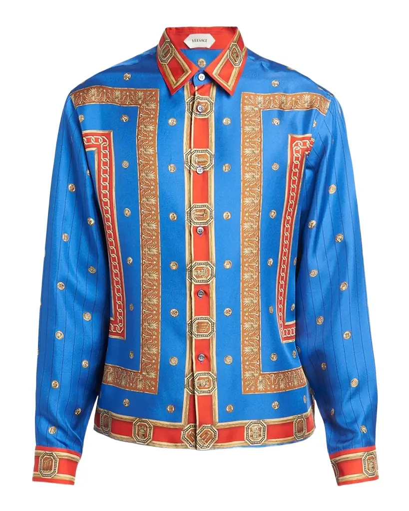 Versace Men 's Barocco Button-Front Silk Shirt