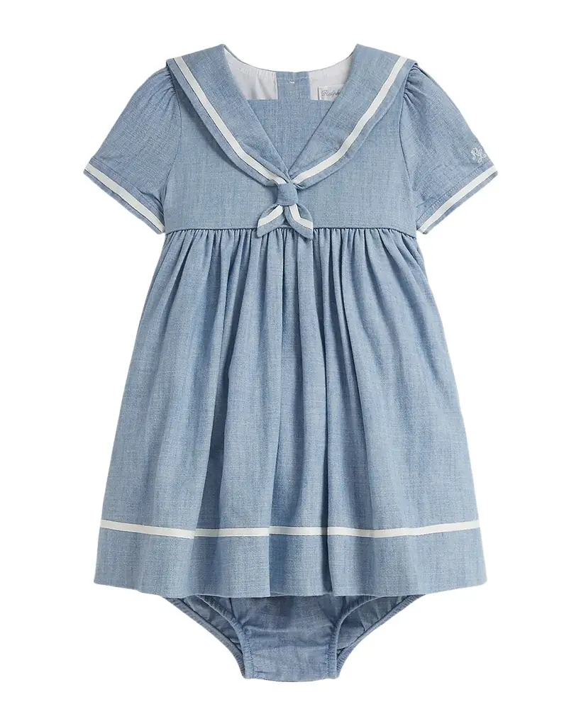 Polo Ralph Lauren Girl 's Chambray Sailor Dress & Bloomers Set, Size 3M-24M