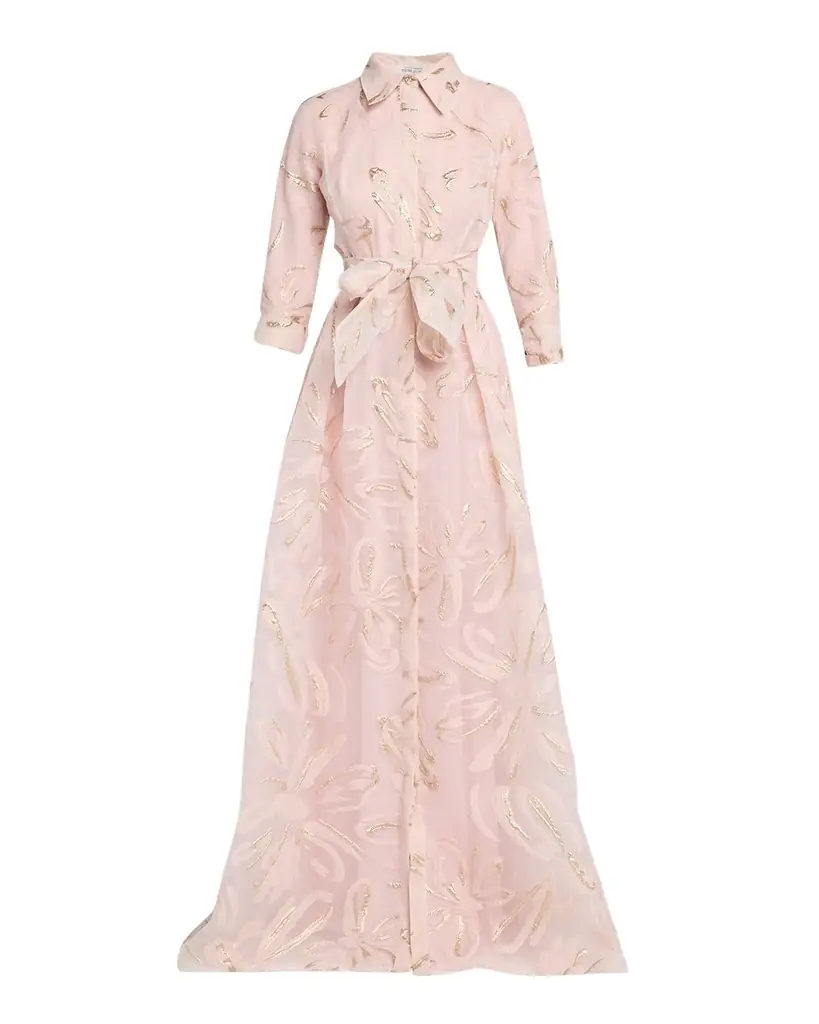 Rickie Freeman for Teri Jon Metallic Organza Jacquard Shirt Gown