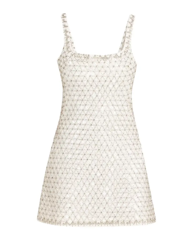 SIMKHAI Beaded Rhinestone Crepe Mini Dress
