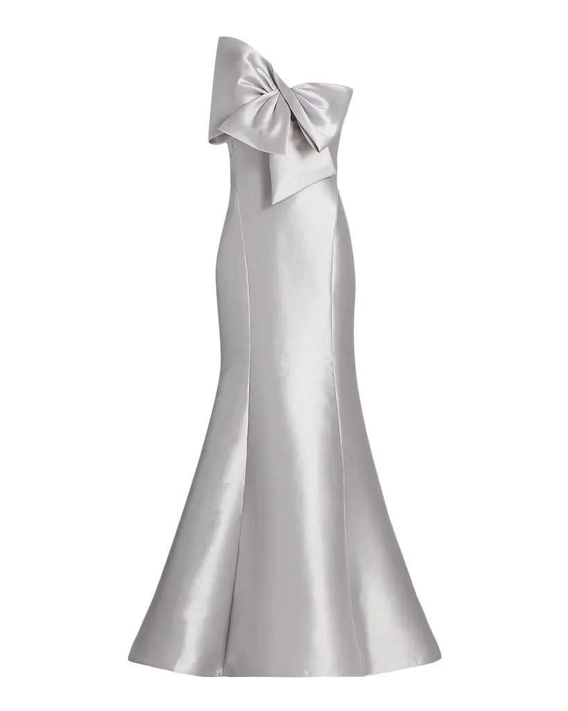 Amsale Metallic Satin Bow Mermaid Gown