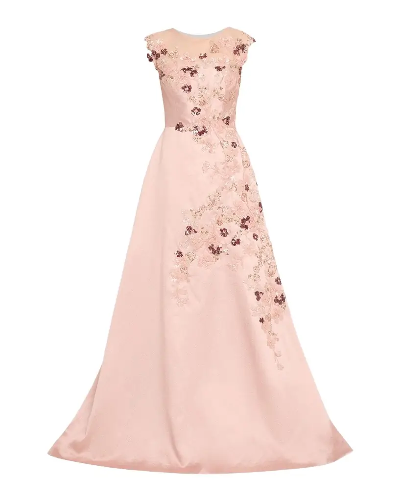 Rickie Freeman for Teri Jon Sequin Floral-Embroidered Jacquard Gown