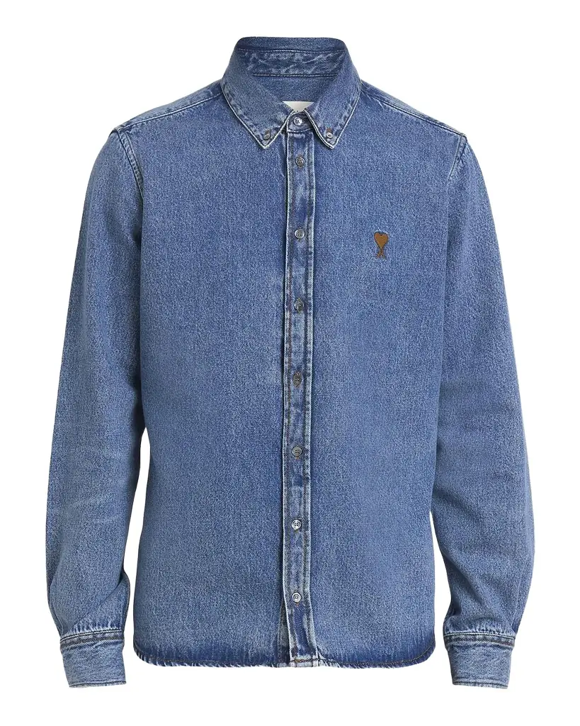 Ami Paris Men 's Ami de Coeur Denim Button-Down Shirt