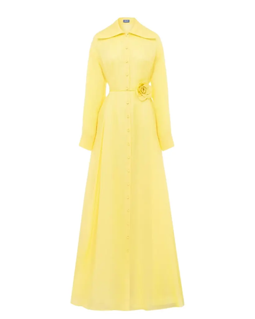 LEO LIN Josephine Tie-Waist A-Line Silk Shirt Gown