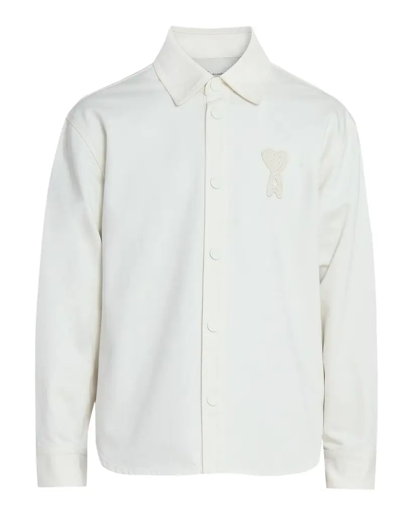 Ami Paris Men 's Crochet Ami De Coeur White Denim Overshirt