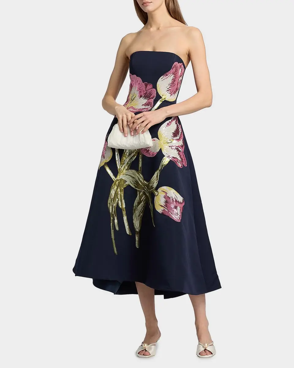 amsale foldover strapless midi dress NWT $385 Amsale Faille Foldover Strapless Midi Dress LW140 Black 10