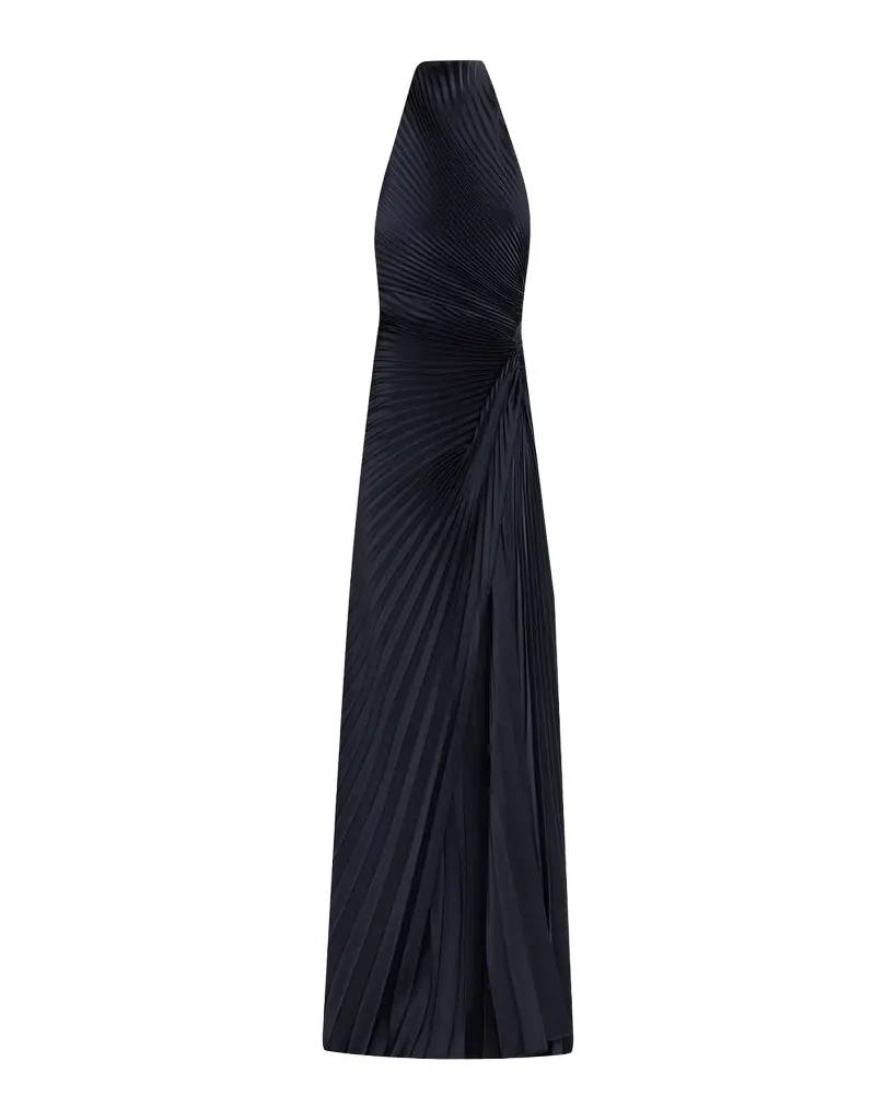 A.L.C. Romy High-Neck Pleated Satin Gown