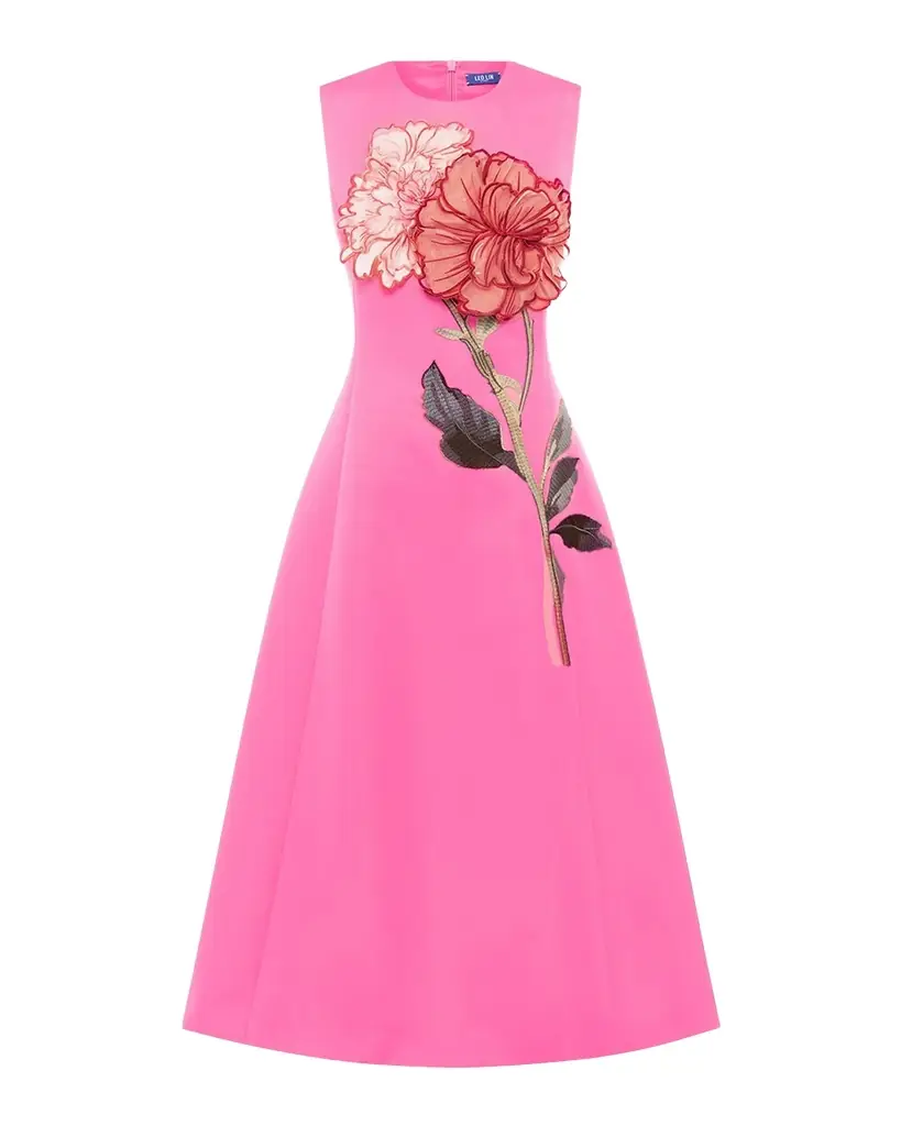 LEO LIN Cleo Sleeveless Floral Applique Midi Dress