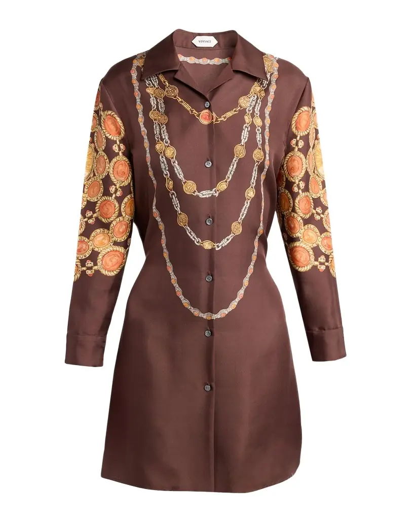 Versace Printed Silk Twill Mini Shirtdress