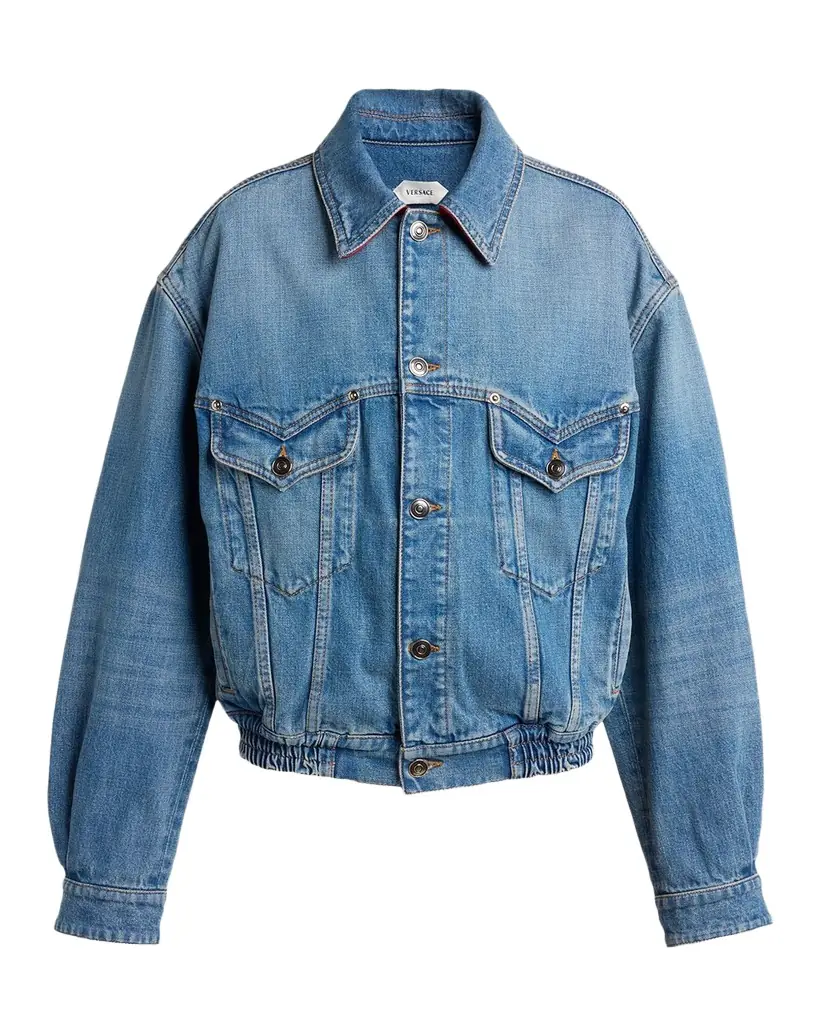 Versace Blouson Leather-Lined Denim Jacket