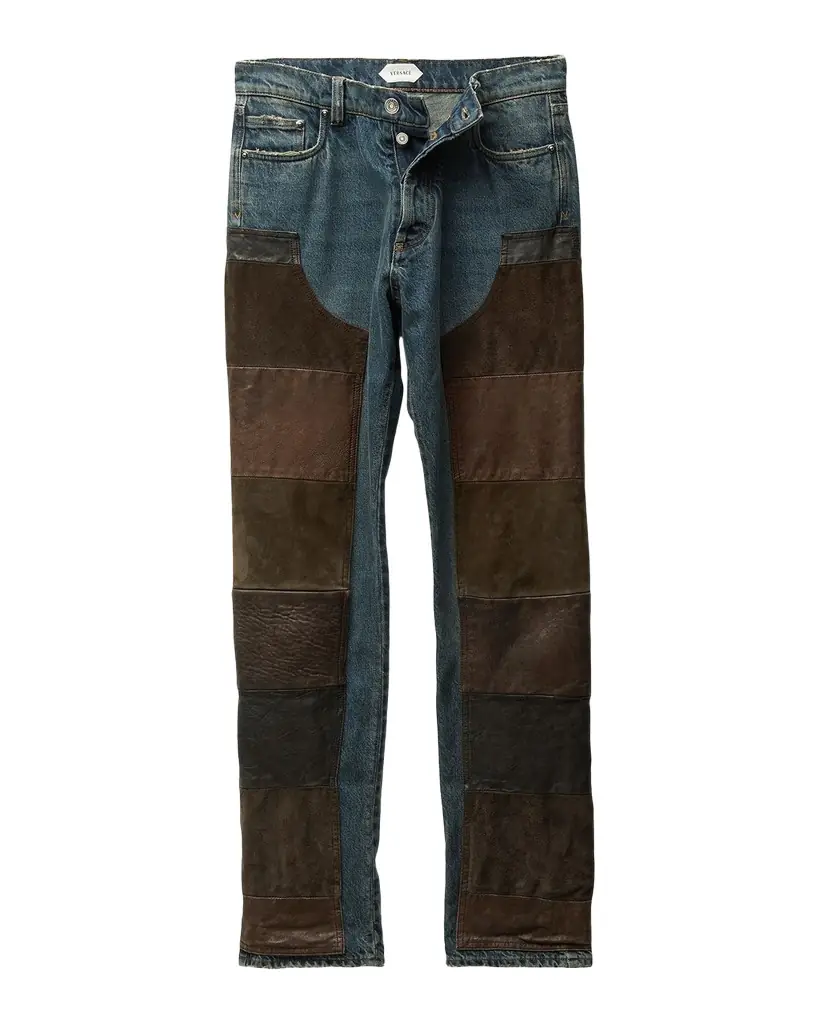 Versace Suede & Leather Patchwork Jeans